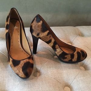 Calf hair leopard print pump.